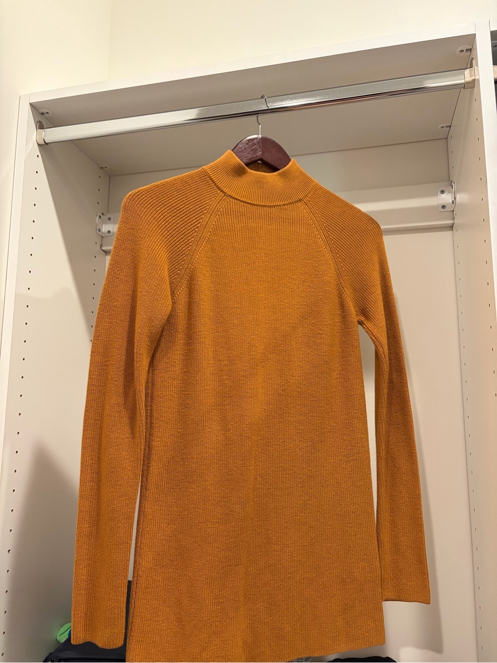 Classic Mock-Neck Long-Sleeve Sweater Dress in Mustard